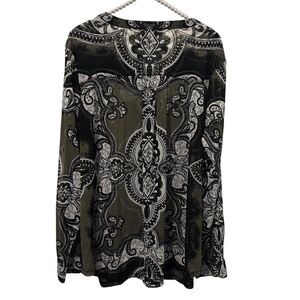 INC International Concepts Blouse Womens 2XL Paisley Sheer Lace Up Top goth